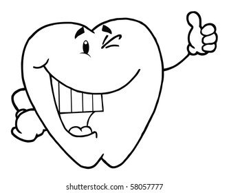 Outlined Happy Smiling Tooth Cartoon Character