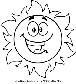 Outlined Happy Sun Cartoon Character. Vector Hand Drawn Illustration Isolated On Transparent Background