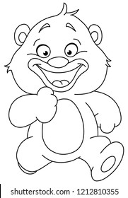 Outlined happy teddy bear running. Vector line art illustration coloring page.