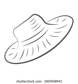 Esbozo de sombrero aislado en blanco. Ilustración vectorial del sombrero de verano para logotipo, icono, moda, impresión, diseño de pegatinas. Sombrero dibujado a mano