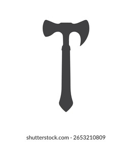 Icono de hacha delineado, forma simple con bordes limpios, negro sobre blanco
