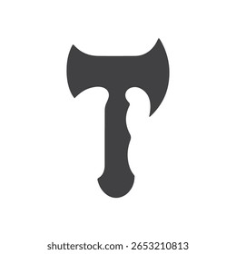Icono de hacha delineado, forma simple con bordes limpios, negro sobre blanco