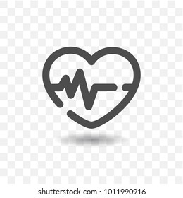 Outlined heart beat icon on transparent background.