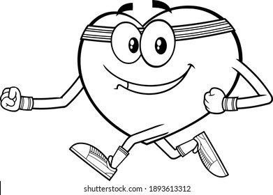 Outlined Heart Cartoon Character Running. Vector Illustration Isolated On Transparent Background