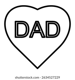 Umrissenes Herz mit Text 'DAD' in der Mitte, minimales Design.