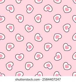 Outlined hearts on a pastel pink background. Vector seamless pattern. Best for textile, scrapbooking, wrapping paper and St. Valentine's Day decoration.