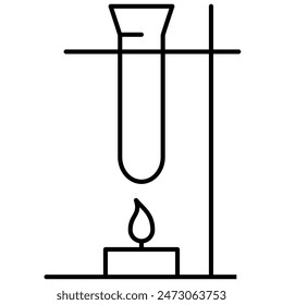 Tubo de prueba calentado delineado - icono de química plana y moderna