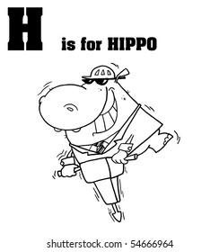 Outlined Hippo With H Is For Hippo Text