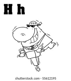 Outlined Hippo With Letters H