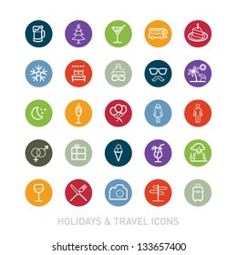 Outlined Holidays and Travels Icon Set Collection