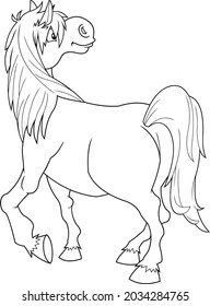 Outlined Horse Cartoon Mascot Character Walking. Vector Hand Drawn Illustration Isolated On Transparent Background