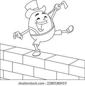 Outlined Humpty Dumpty Egg Cartoon Character Walk The Wall. Vector Hand Drawn Illustration Isolated On Transparent Background