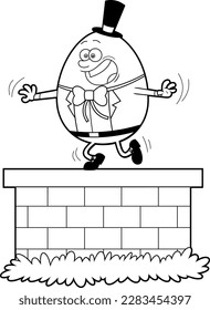 Outlined Humpty Dumpty Egg Cartoon Character Falling Off The Wall. Vector Hand Drawn Illustration Isolated On Transparent Background