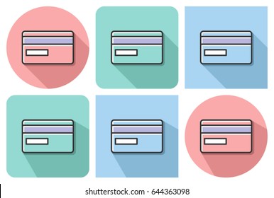 Outlined icon of bank card  with parallel and not parallel  long shadows 