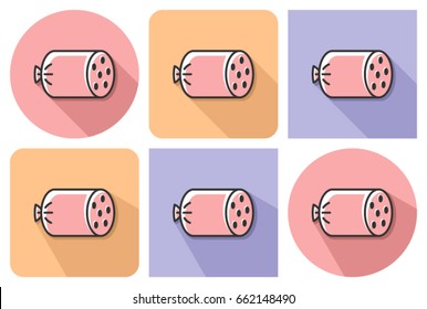 Outlined icon of boiled sausage with parallel and not parallel long shadows      