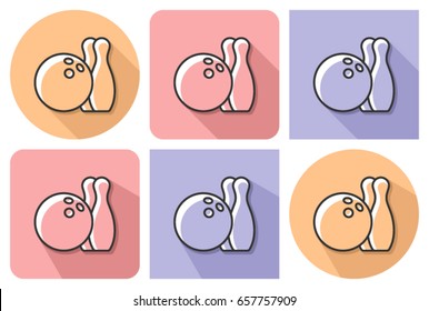 Outlined icon of bowling with parallel and not parallel  long shadows     