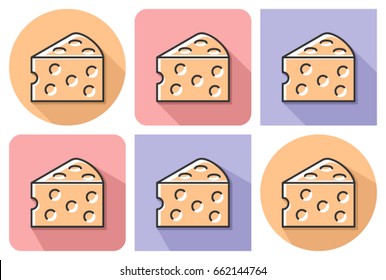 Outlined icon of cheese piece with parallel and not parallel long shadows           