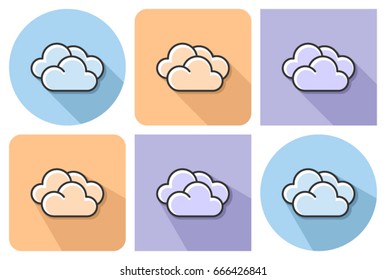 Outlined icon of  clouds (cloudy weather) with parallel and not parallel long shadows    