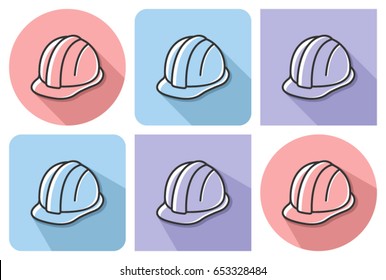 Outlined icon of construction safety helmet with parallel and not parallel long shadows   