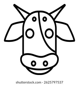 Outlined icon of a cow head with distinct spots and horns.