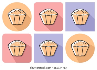 Outlined icon of cupcake with parallel and not parallel long shadows     