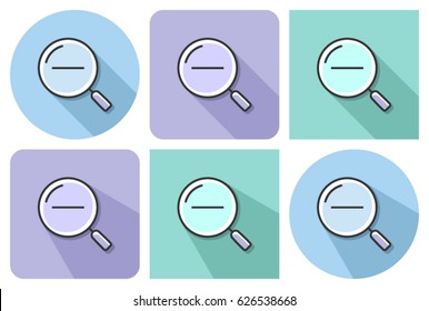 Outlined icon of decrease magnifying glass  with parallel and not parallel  long shadows 