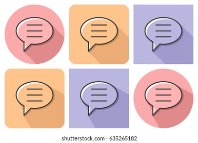 Outlined icon of  elliptical speech bubble with parallel and not parallel  long shadows 