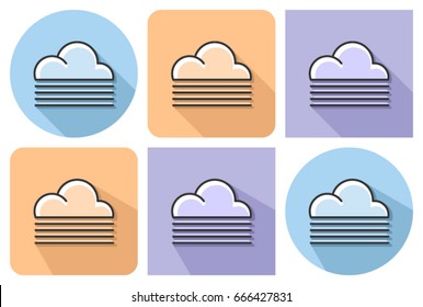 Outlined icon of foggy weather with parallel and not parallel long shadows        