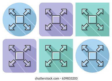 Outlined icon of full screen extend with parallel and not parallel  long shadows  