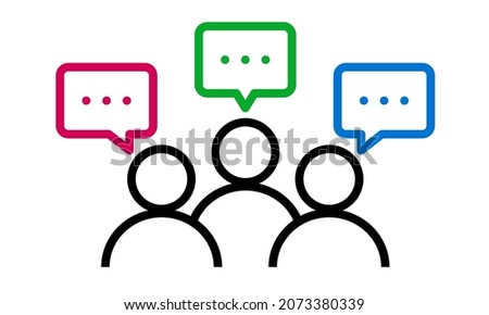 Outlined icon of group of people doing discussion. Suitable for design element of teamwork discussion, social networking, and business forum.