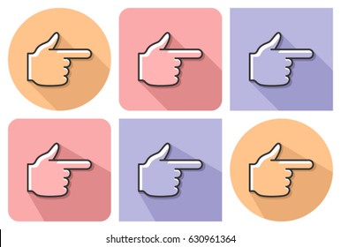 Outlined icon of hand with forefinger pointing forward with parallel and not parallel  long shadows    