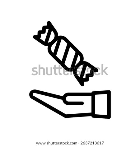 Outlined Icon of Hand Offering a Wrapped Candy Illustration