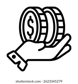 Outlined Icon of Hands Giving Money for Charity, Donations, and Financial Gifts with Secure Banking Facilities