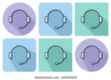 Outlined icon of headphones with parallel and not parallel  long shadows 