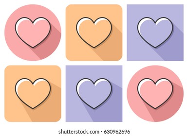Outlined icon of heart  with parallel and not parallel  long shadows  
