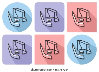 Outlined icon of hockey with parallel and not parallel  long shadows    