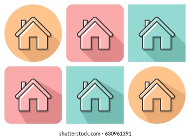 Outlined icon of home with parallel and not parallel  long shadows 