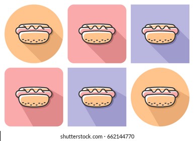 Outlined icon of hot dog with parallel and not parallel long shadows      