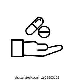 Ícone com estrutura de tópicos que ilustra os comprimidos de mão e os objetos de medicação