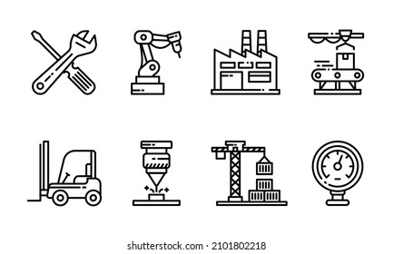 Outlined icon of industrial and manufacturing plan. Vector illustration of engineering and technology industry.