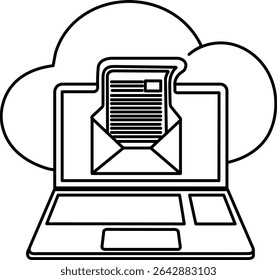 Outlined icon of a laptop with email and cloud, ideal for digital tools, home office dashboards, or cloud-based communication - Powered by Shutterstock - Get 15% off with code: PIKWIZARD15