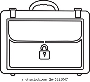 Outlined icon of leather-style portfolio with front pocket, handle, and lock. Ideal for privacy, secure business files or office use