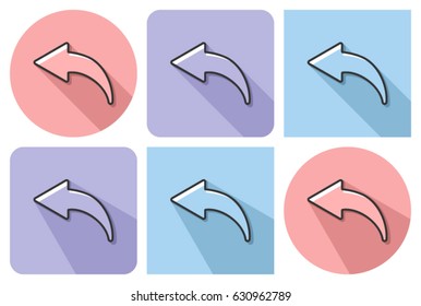 Outlined icon of  left curved arrow with parallel and not parallel  long shadows    
