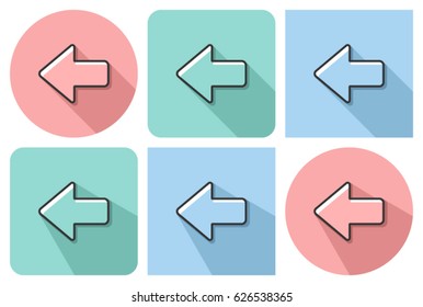 Outlined icon of left direction arrow  with parallel and not parallel  long shadows   