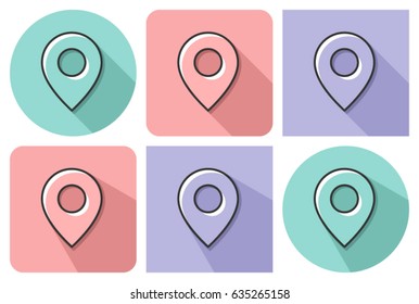 Outlined icon of location with parallel and not parallel  long shadows 