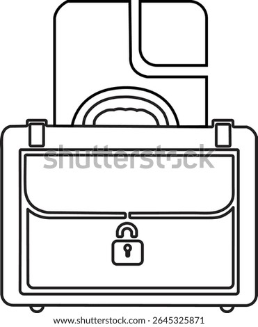 Outlined icon of locked briefcase with document behind. Ideal for secure document storage, legal files or office privacy