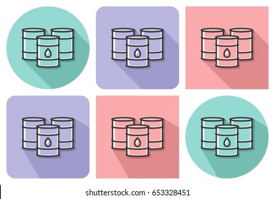 Outlined icon of oil barrels with parallel and not parallel long shadows   