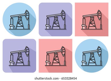 Outlined icon of oil derrick with parallel and not parallel long shadows   