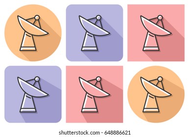 Outlined icon of radar telescope  with parallel and not parallel long shadows           
