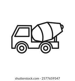 An outlined icon representing a cement mixer truck symbolizes both renovation and construction, emphasizing its crucial role in various development and engineering projects across the industry